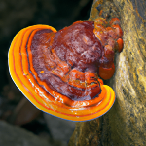 ganoderma lucidium realistic photo of, award winning photograph, 50mm warm color palette Photography: Landscape. Lighting: Ambient. Subject: Nature. Camera: Auto Lighting Optimizer.